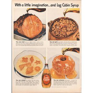 1959 Log Cabin Syrup Vintage Print Ad Glazed Ham Baked Apple Beans Home Cooking